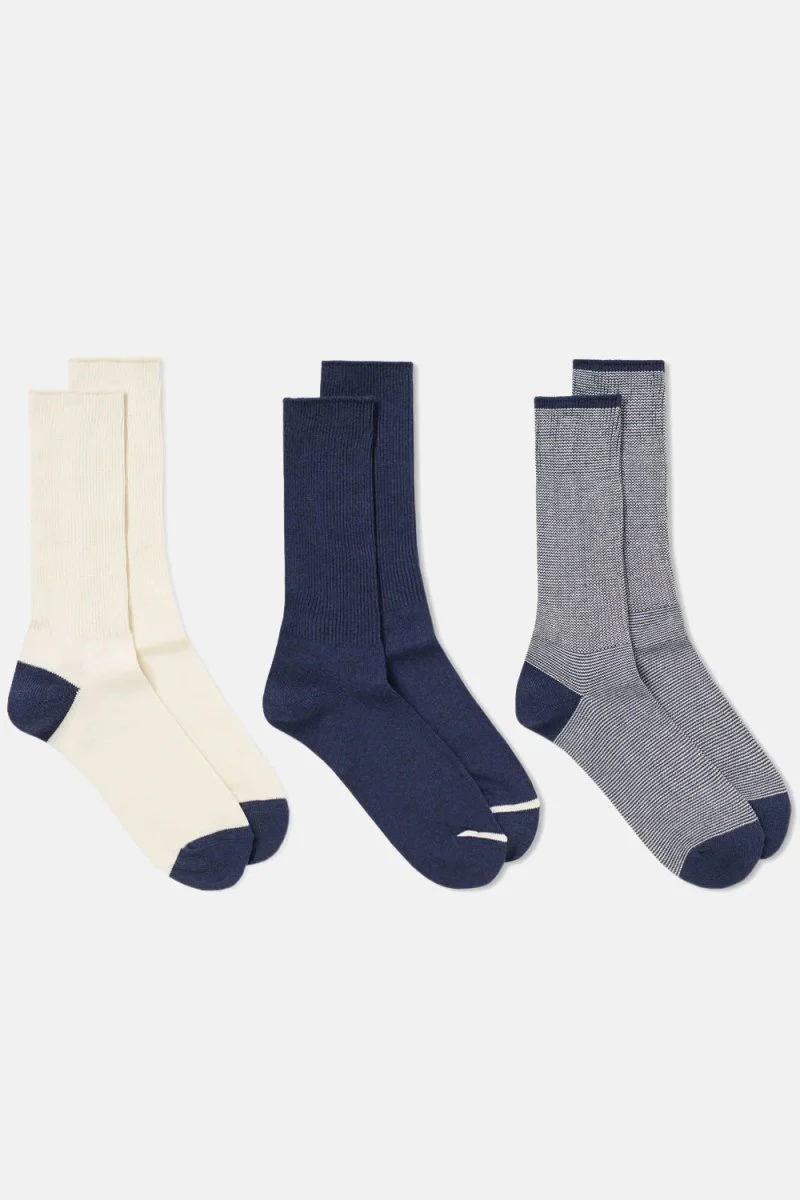 Anonymous Ism Amerib Pack of Three Crew Socks (Navy Blue Cream)