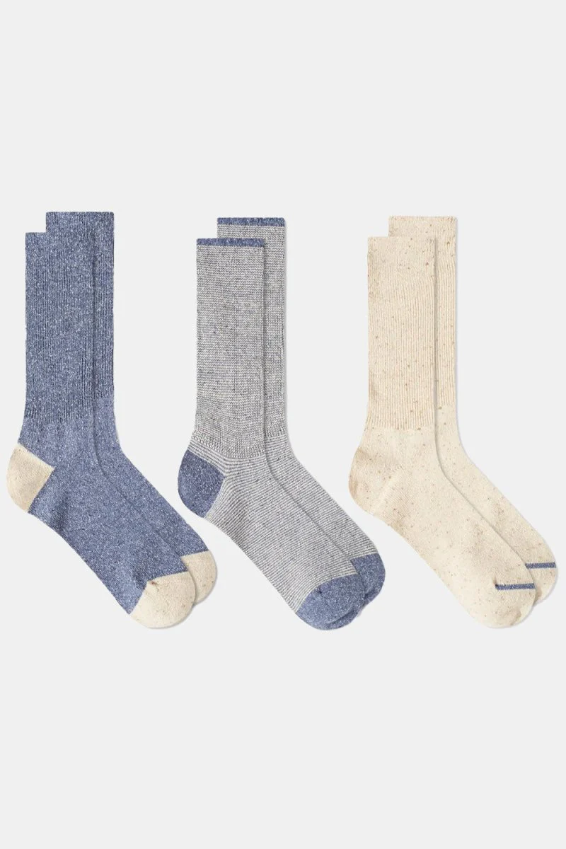 Anonymous Ism Nep Amerib Pack of Three Crew Socks (Ecru / Blue)