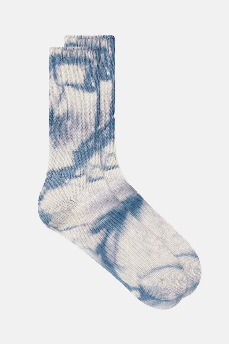 Anonymous Ism Uneven Dye Crew Socks (Blue/Beige)