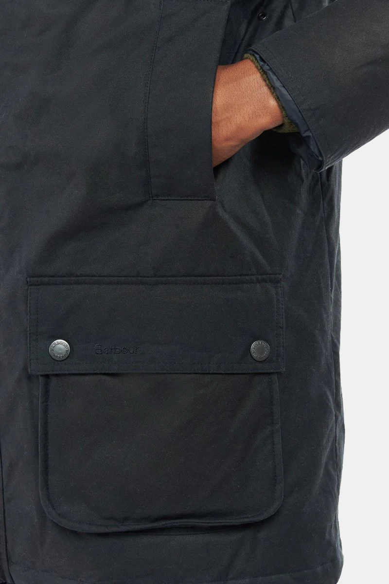 Barbour Hooded Beaufort Waxed Jacket (Navy/Olive Night) - Image 4