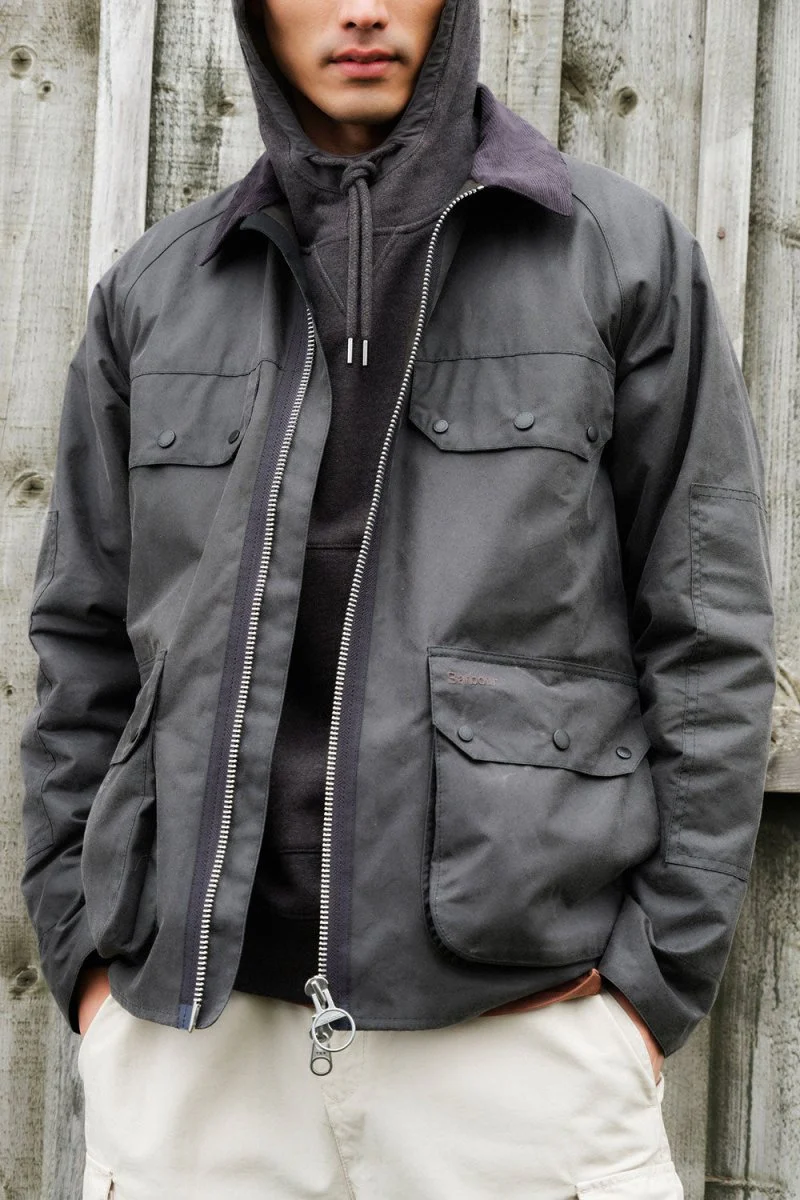 Barbour Re-Engineered Bedale Waxed Jacket (Charcoal) - Image 9
