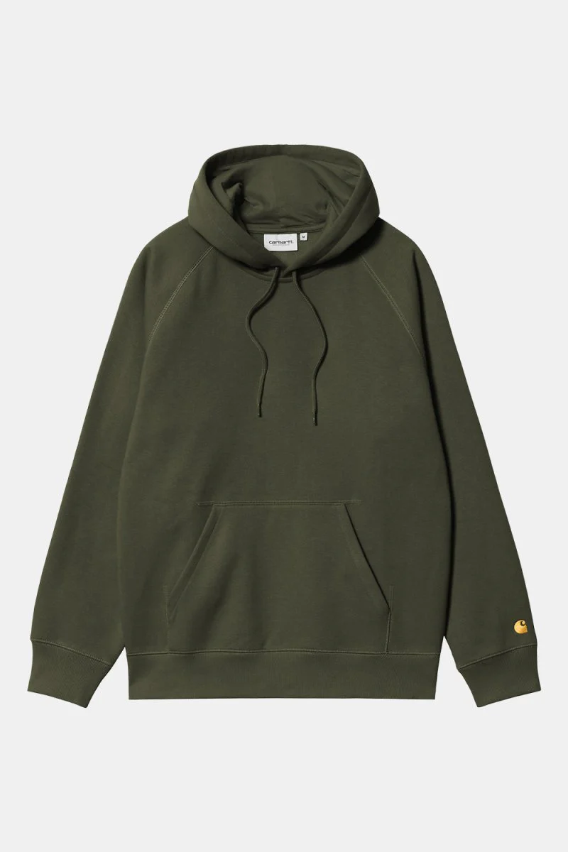 Carhartt WIP Hooded Chase Sweatshirt (Olive/Gold) - Image 2