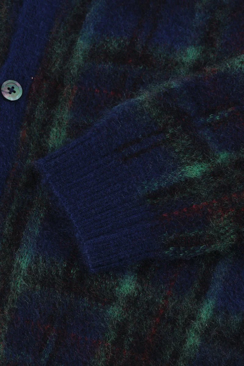 Anonymous Ism Check Mohair Knit Cardigan (Navy/Green) - Image 3