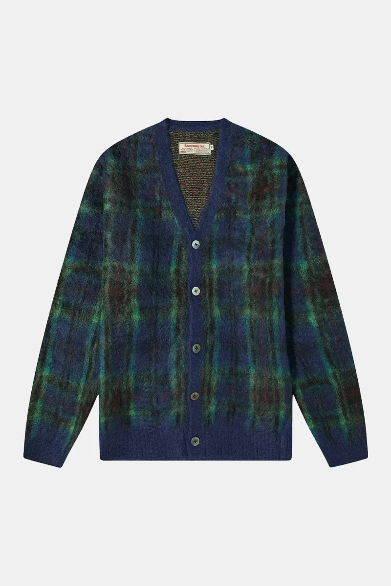 Anonymous Ism Check Mohair Knit Cardigan (Navy/Green) - Image 4