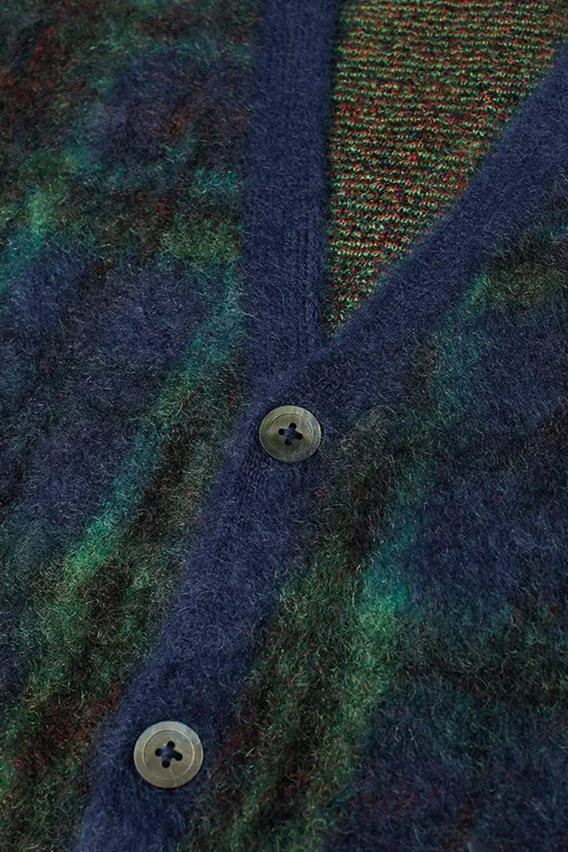Anonymous Ism Check Mohair Knit Cardigan (Navy/Green) - Image 5