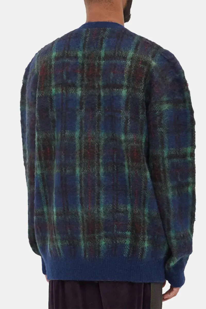 Anonymous Ism Check Mohair Knit Cardigan (Navy/Green) - Image 6