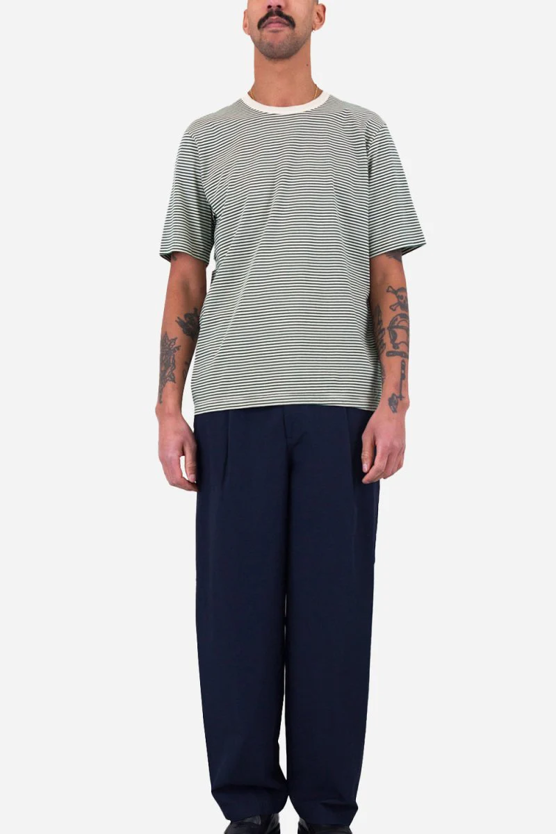 Folk 1x1 Stripe T-Shirt (Phthalo Green/Ecru) - Image 6