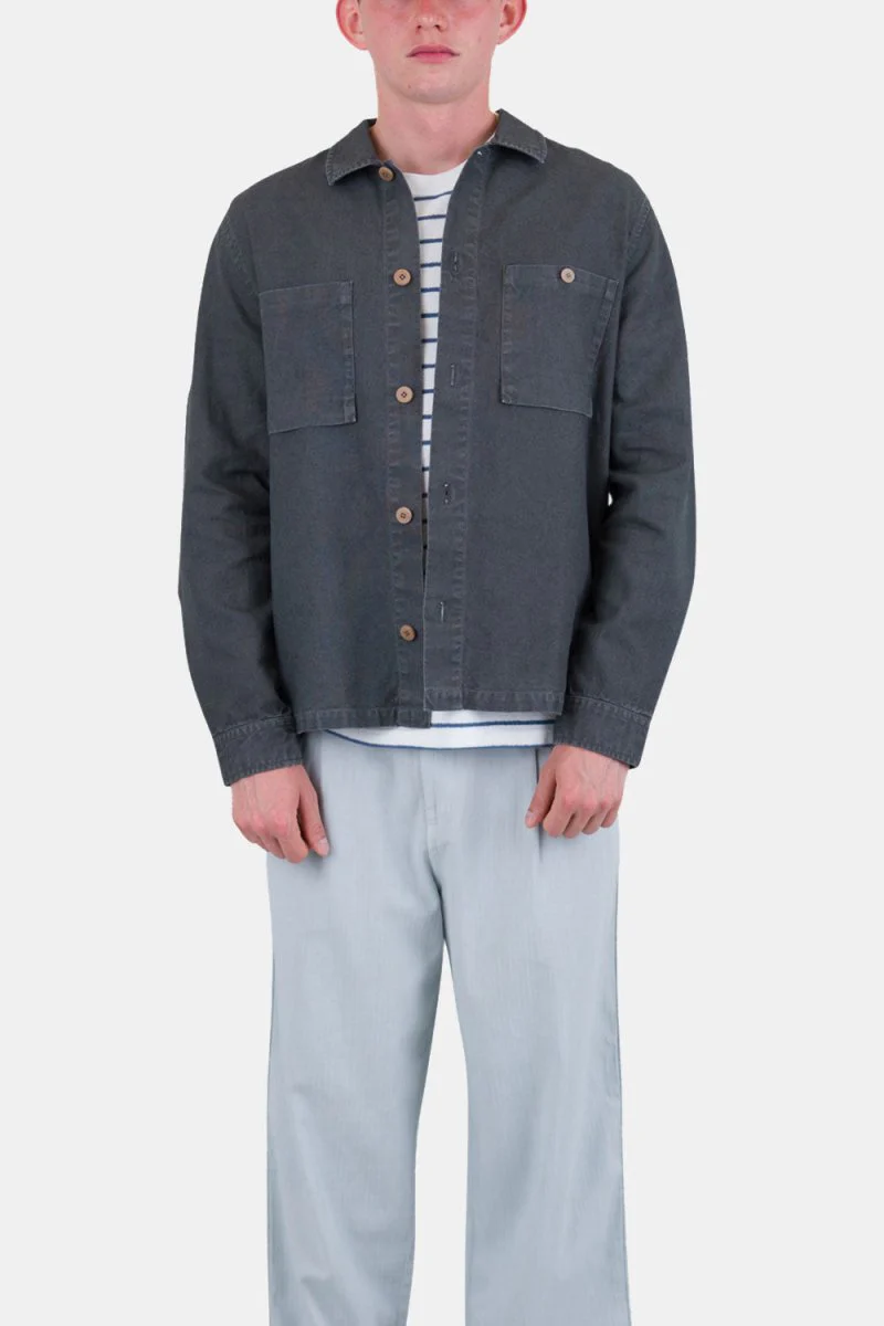 Folk Patch Overshirt (Charcoal Hemp Canvas) - Image 10