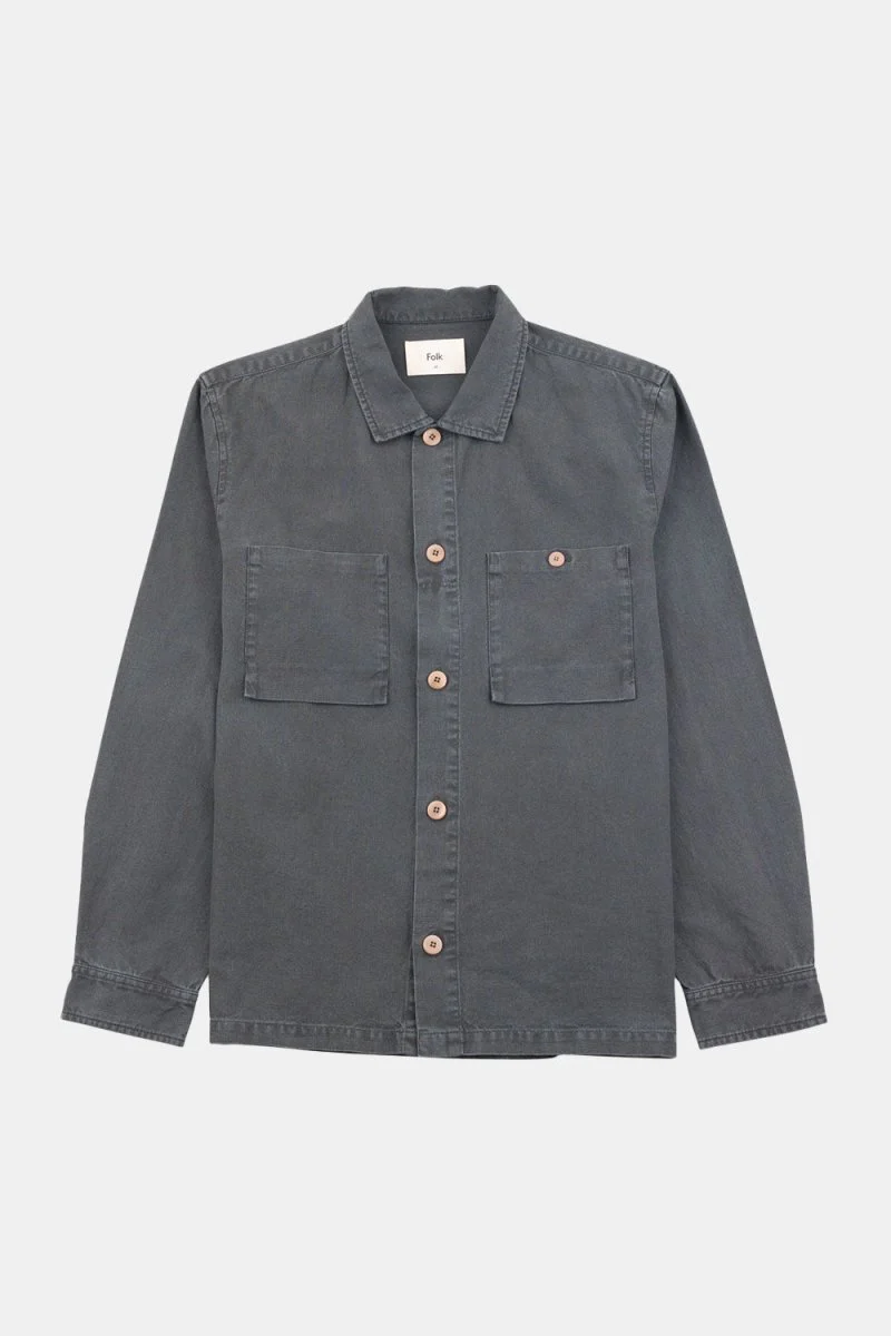 Folk Patch Overshirt (Charcoal Hemp Canvas) - Image 4