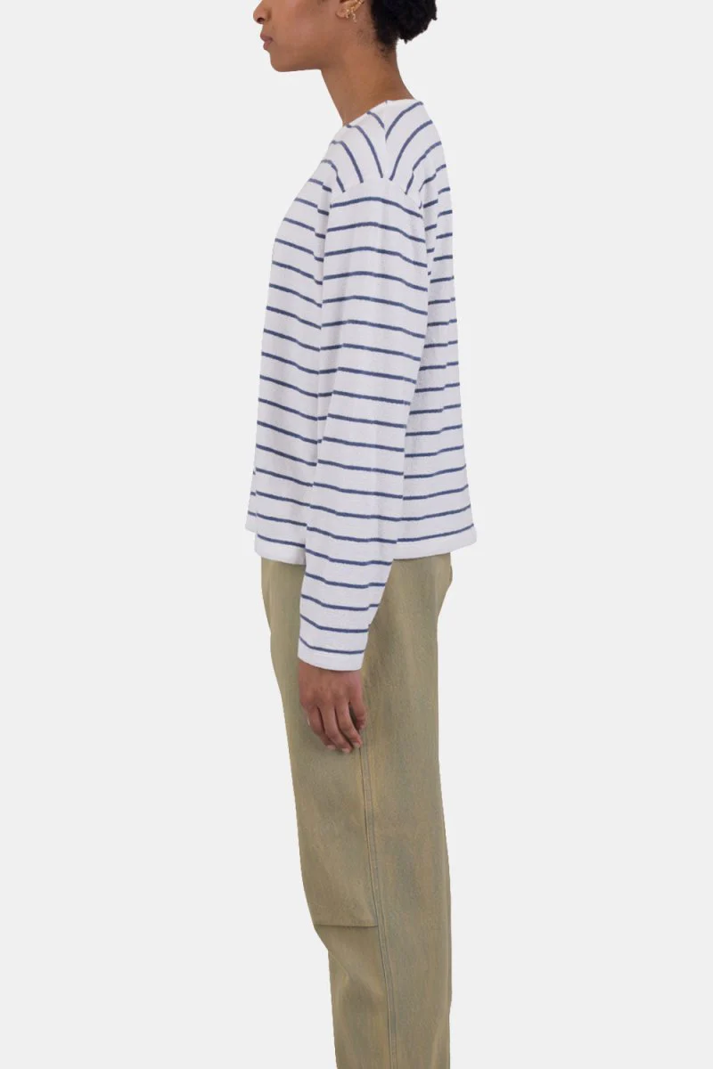 Folk Textured Stripe T-Shirt (Off White/Soft Blue) - Image 6