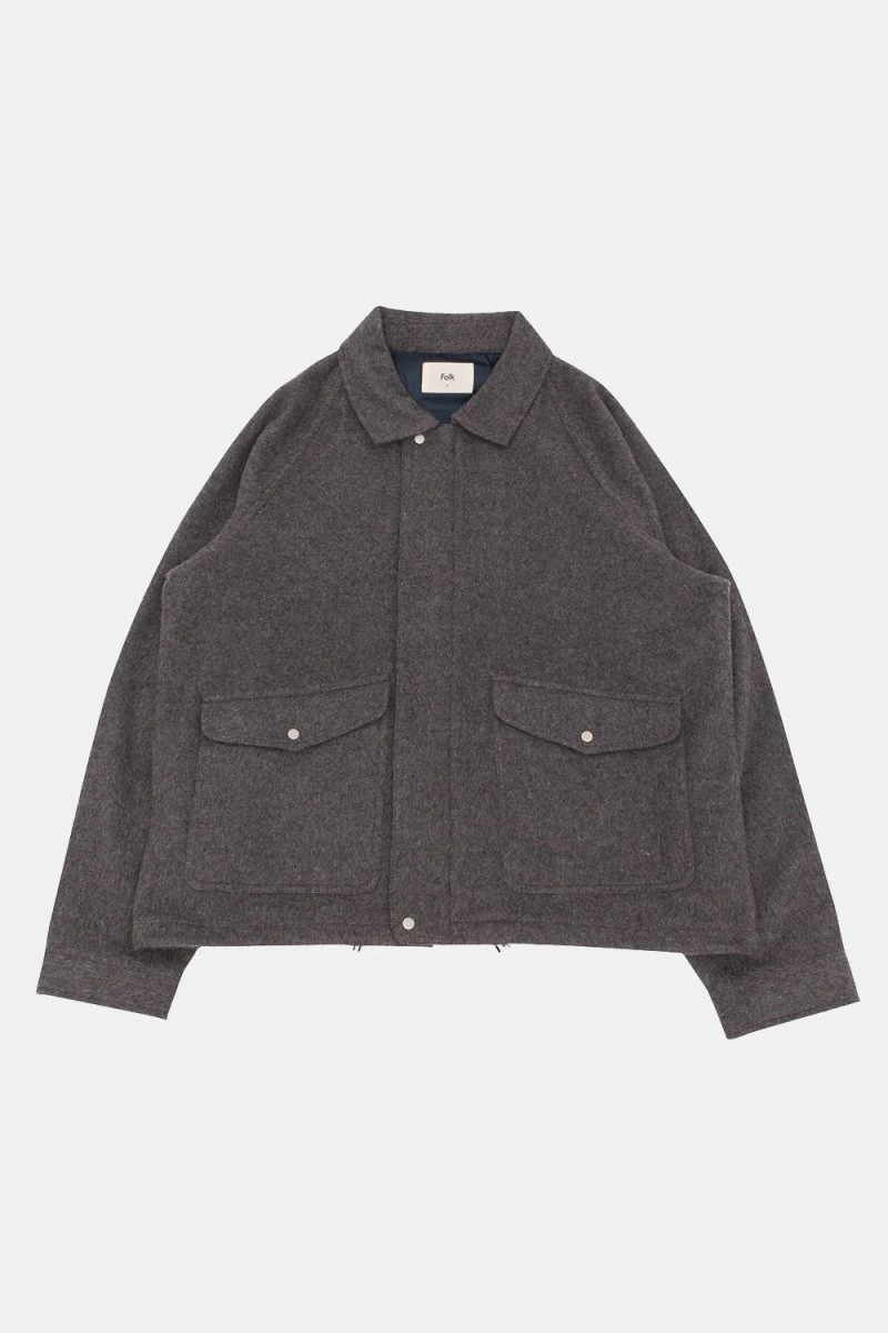 Folk Winter Cropped Coat (Charcoal Wool) - Image 2