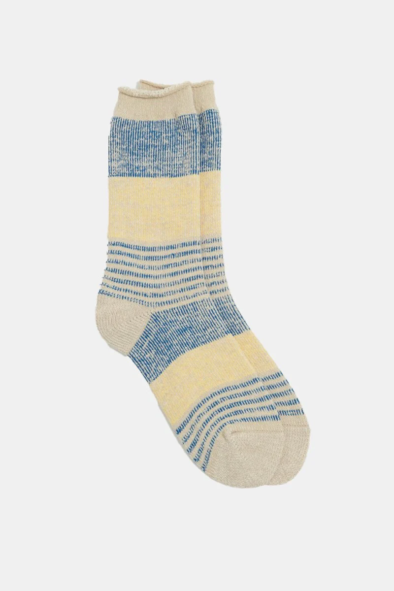 Kinari Striped Plating Pattern Crew Socks (Navy)