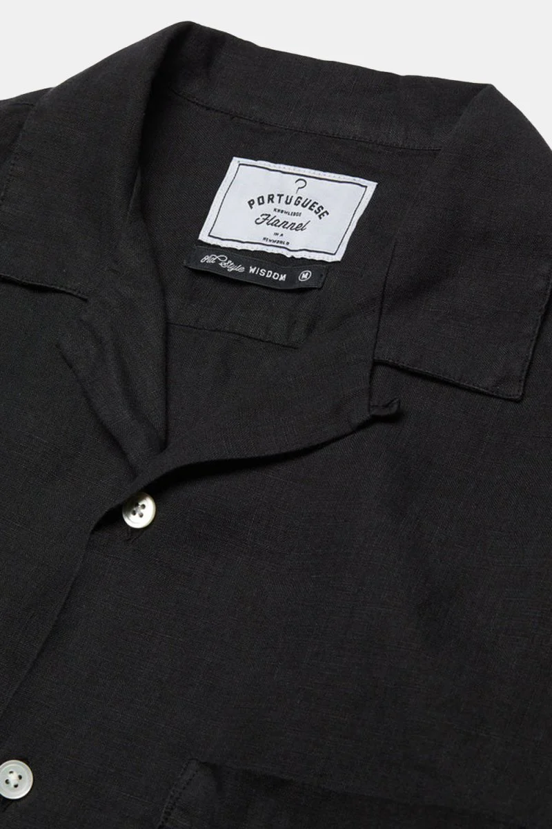 Portuguese Flannel Camp Collar Shirt (Black) - Image 4
