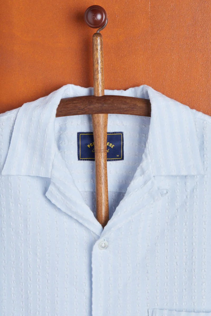 Portuguese Flannel Jacquard Chambray Shirt (Light Blue) - Image 4