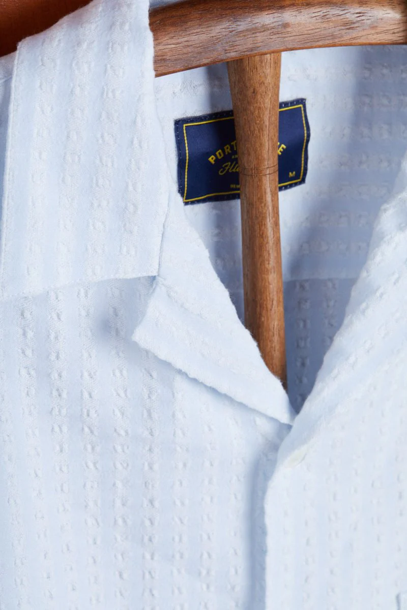 Portuguese Flannel Jacquard Chambray Shirt (Light Blue) - Image 5