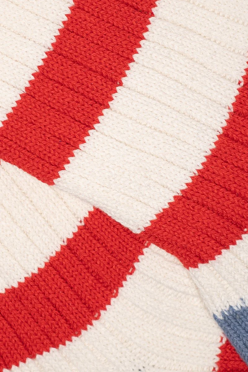 Kinari Recycled Cotton Mix Chunky Stripes Crew (Off White/Red) - Image 2