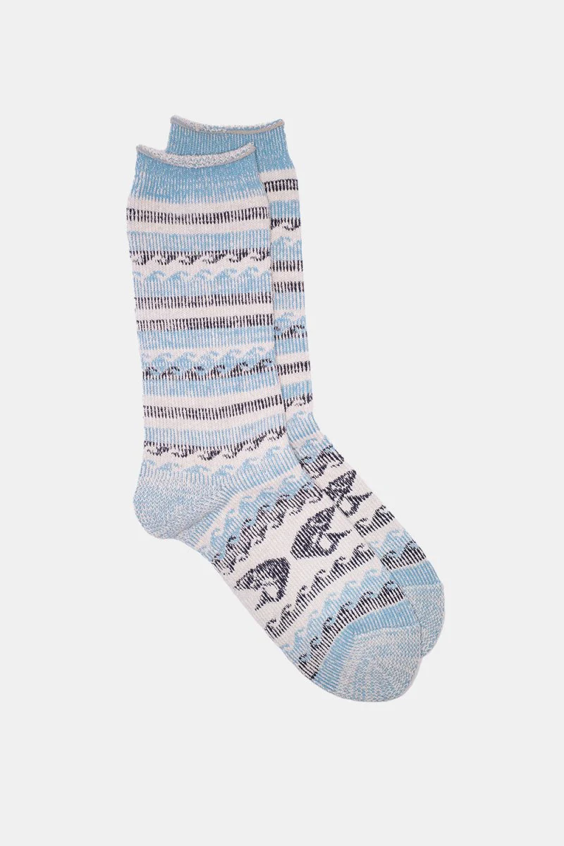 Kinari Recycled Cotton Natural Symbol Pattern Crew (Blue)