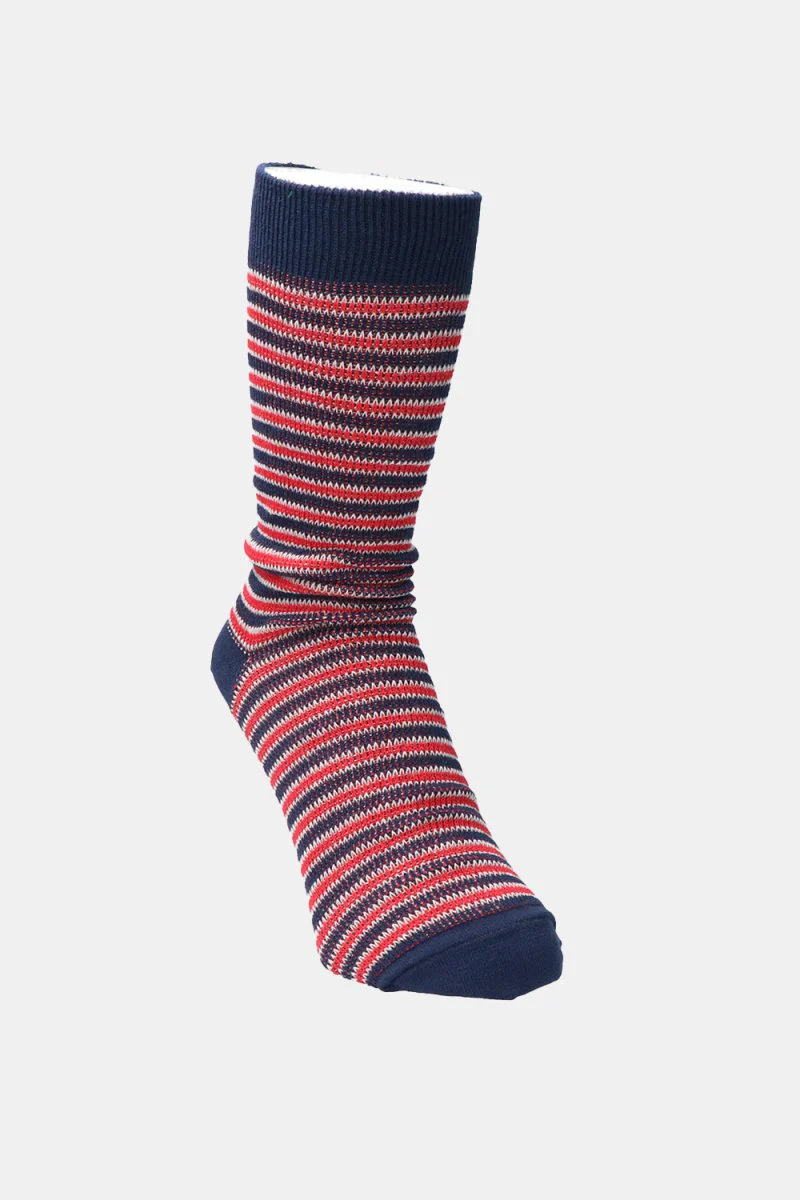 Kinari Recycled Cotton Rib Stripes Crew (Navy/Red) - Image 3