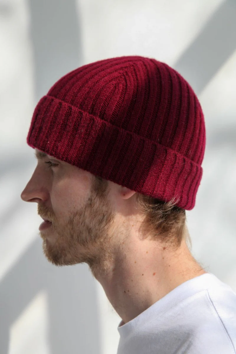 Half Dozen Super-Soft Lambswool Fisherman Beanie (Bordeaux Red) - Image 2