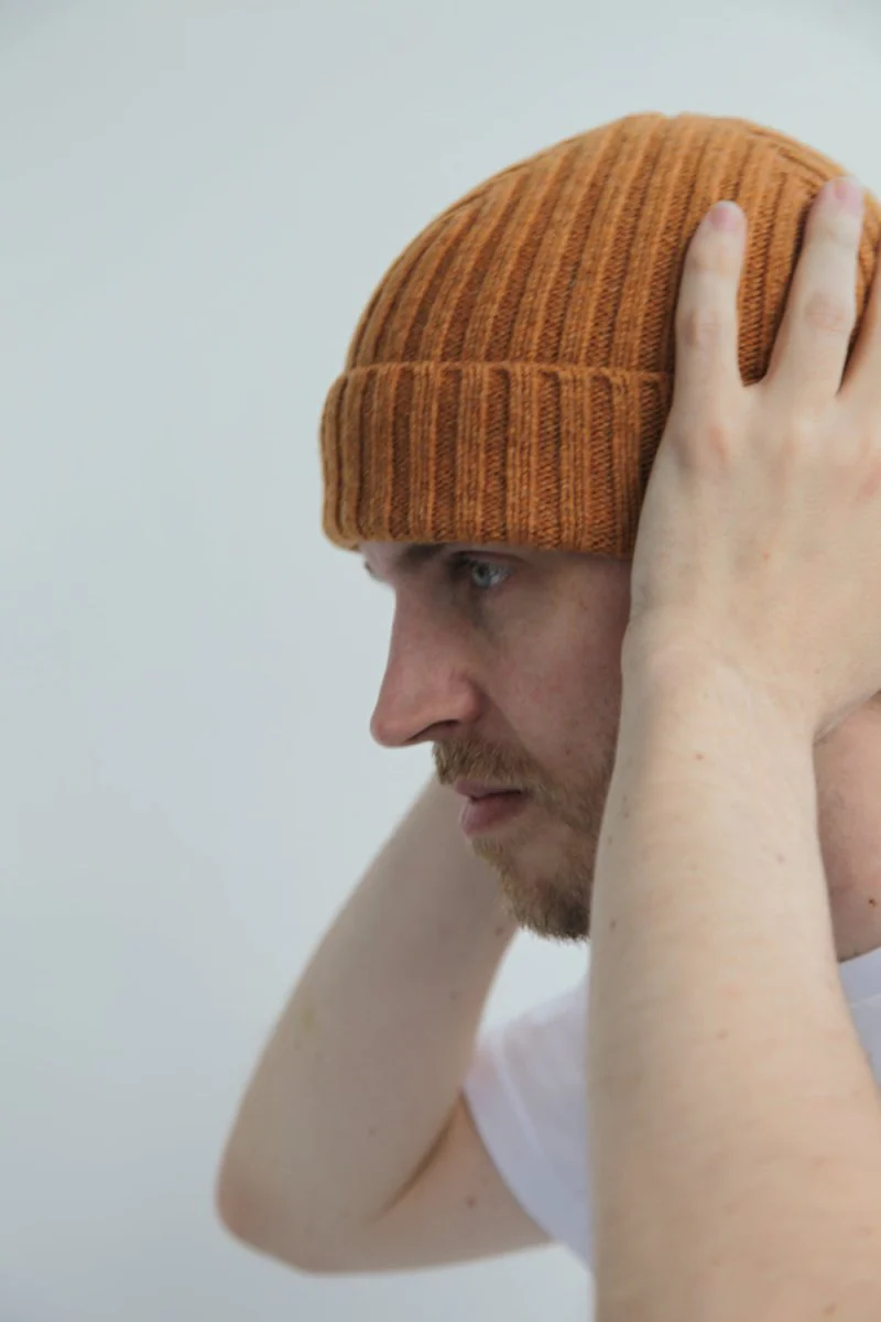 Half Dozen Super-Soft Lambswool Fisherman Beanie (Orange Gazelle) - Image 3