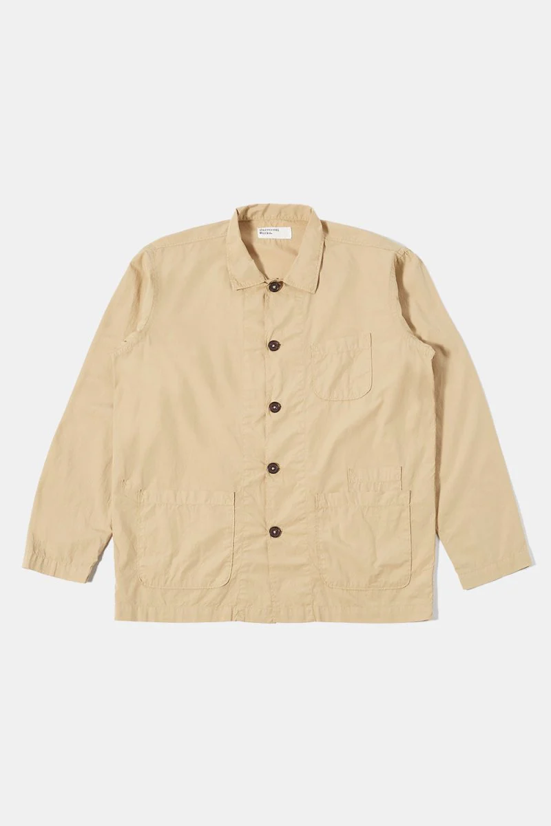 Universal Works Bakers Summer Poplin Overshirt (Sand) - Image 2