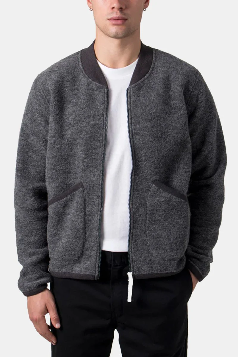 Universal Works Fleece Zip Bomber Jacket (Grey Marl) - Image 5