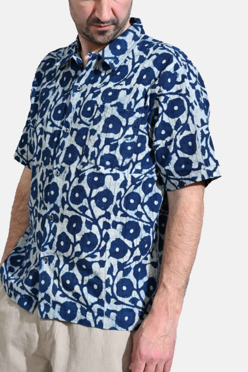 Universal Works Hand Print Road Shirt (Indigo) - Image 3