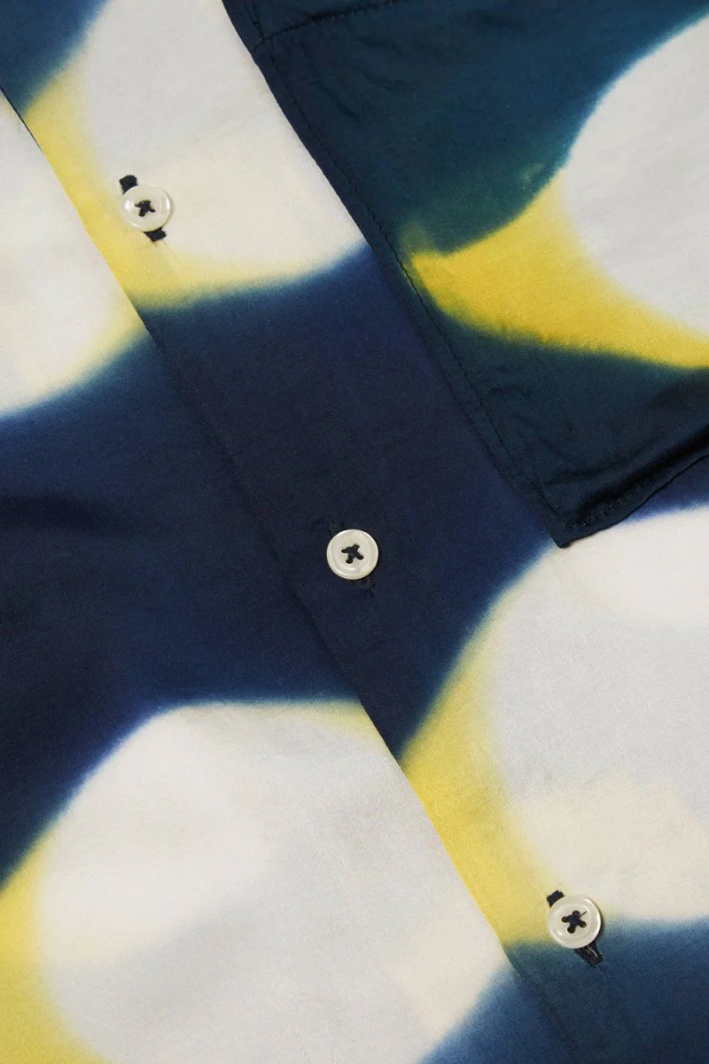 Universal Works Tie Dye Camp Shirt (Navy/Yellow) - Image 6
